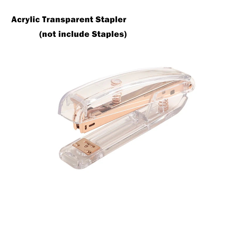 Acrylic Transparent Stapler Rose Gold Color Crystal INS Design 24/6 Staples Stationery Office Binding School Supplies A6331