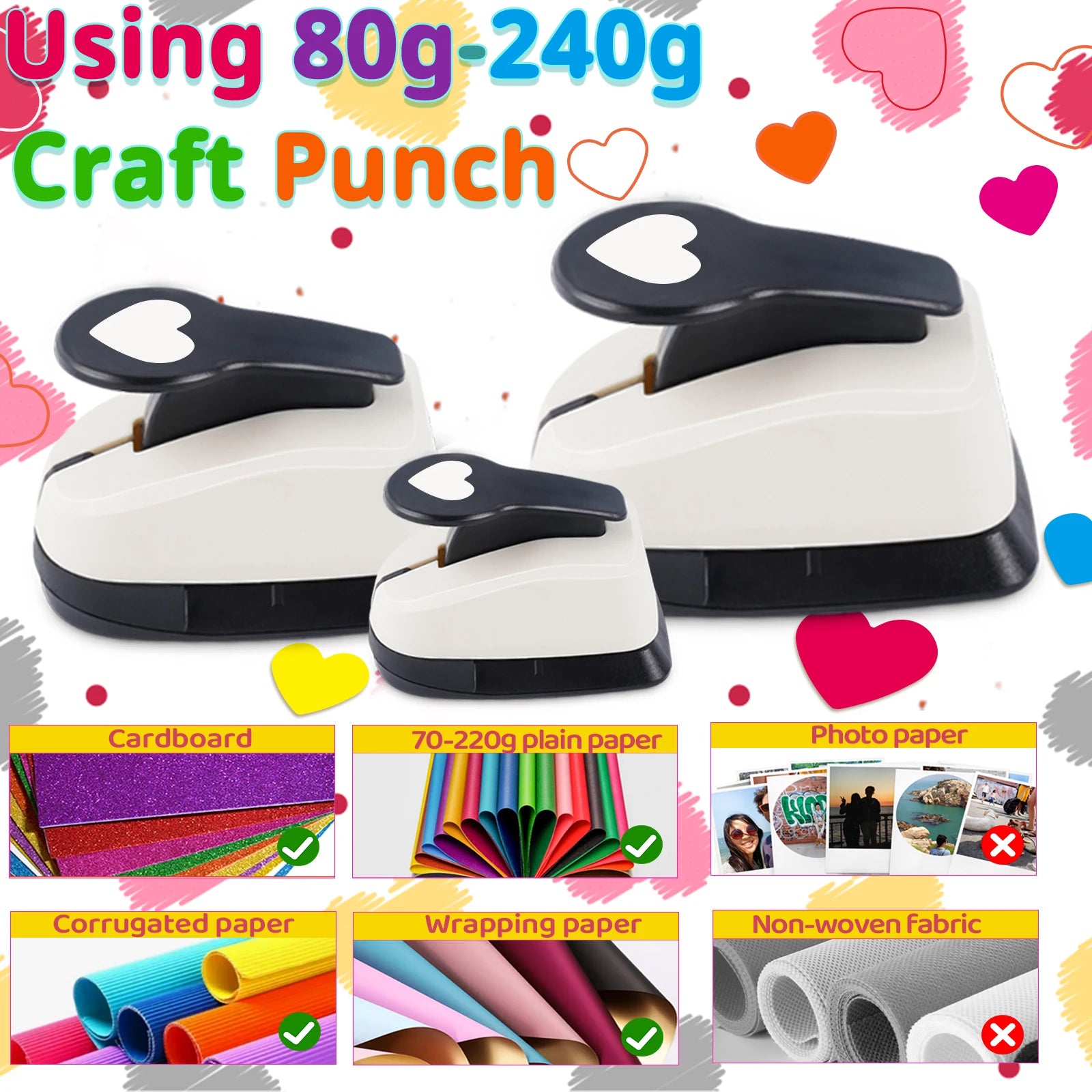 3pcs Paper cutter for crafts Hole Punchers Tool Set 3/8 5/8 1 inch 9 16 25mm Heart Paper Shapes for card making scrapbooking