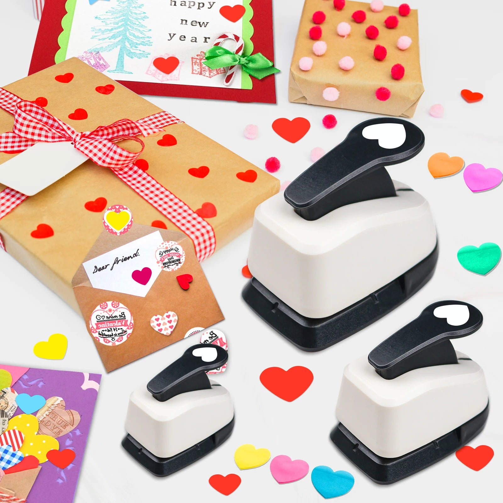 3pcs Paper cutter for crafts Hole Punchers Tool Set 3/8 5/8 1 inch 9 16 25mm Heart Paper Shapes for card making scrapbooking