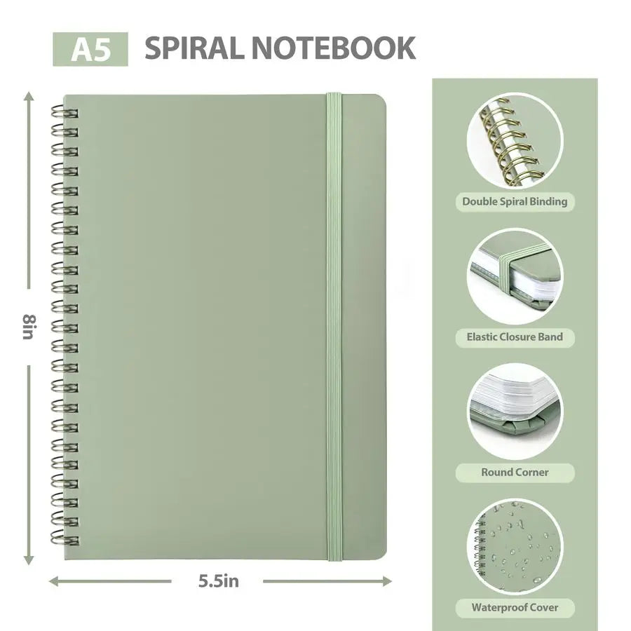 Journaling Notebooks, A5 Lined Spiral Notebook for Women Men, 146 Pages College Ruled Hardcover Note Book for Work, Note Taking,