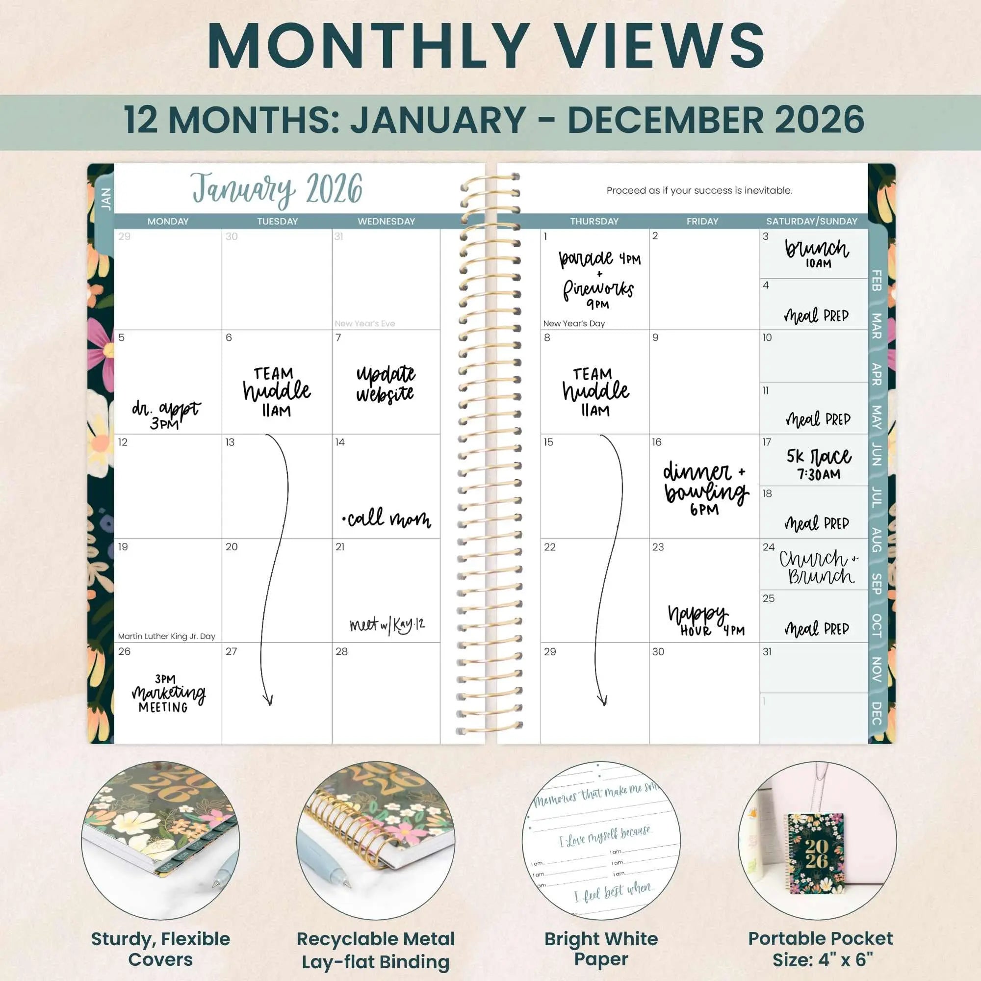 Portable A5 2026 Schedule Book Flowers To Do List DailyPlanner Planner Reminder Coil Notebook Agenda BookStudents