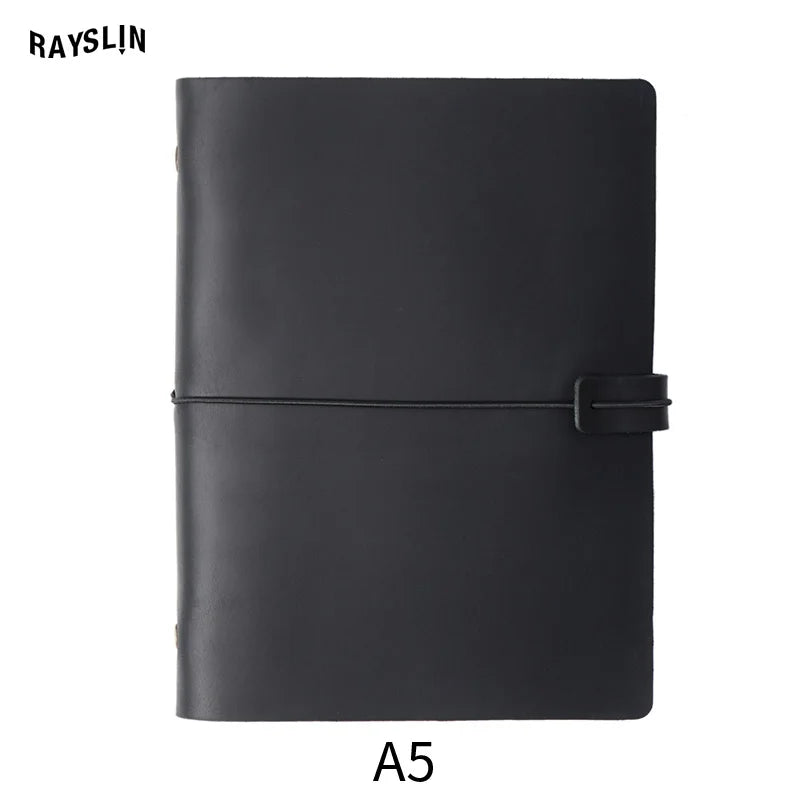 A5 A6 A7 Loose-leaf Notebook Cowhide Leather Journal Planner 192 Pages School Office Note Book Lined Blank Pure Color Retro Gift