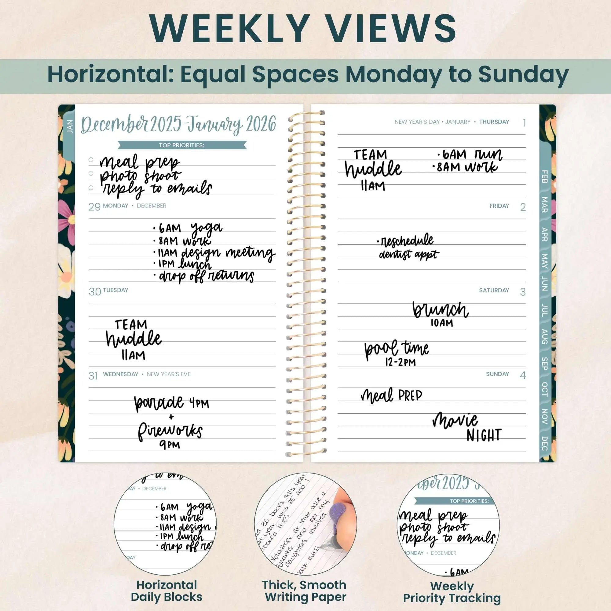 Portable A5 2026 Schedule Book Flowers To Do List DailyPlanner Planner Reminder Coil Notebook Agenda BookStudents