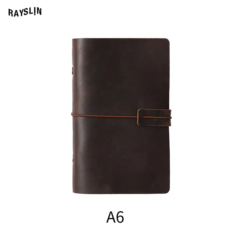 A5 A6 A7 Loose-leaf Notebook Cowhide Leather Journal Planner 192 Pages School Office Note Book Lined Blank Pure Color Retro Gift