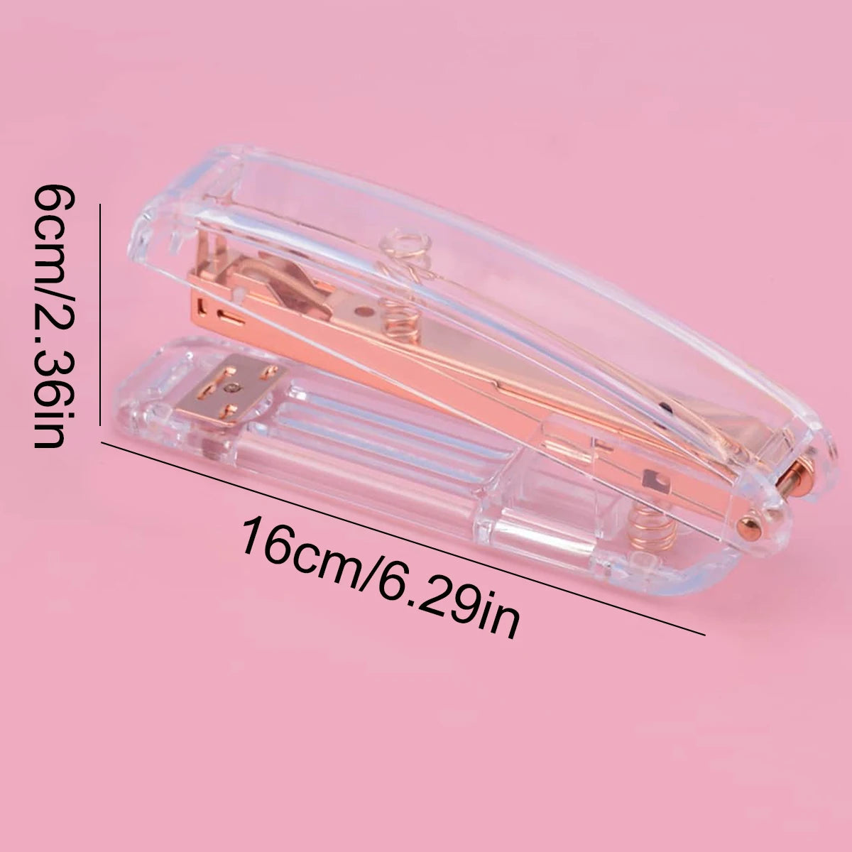 Transparent Rose Gold Stapler, Detachable Staples Effortless Push Desktop Binder for School Office Stationery Supplies