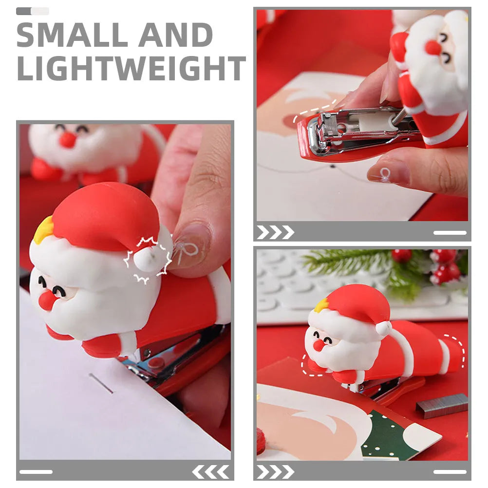 Santa Claus Stapler Small Cute Cartoon Portable Desktop Office Stapler Mini Travel Stationery for School Home Small Staplers