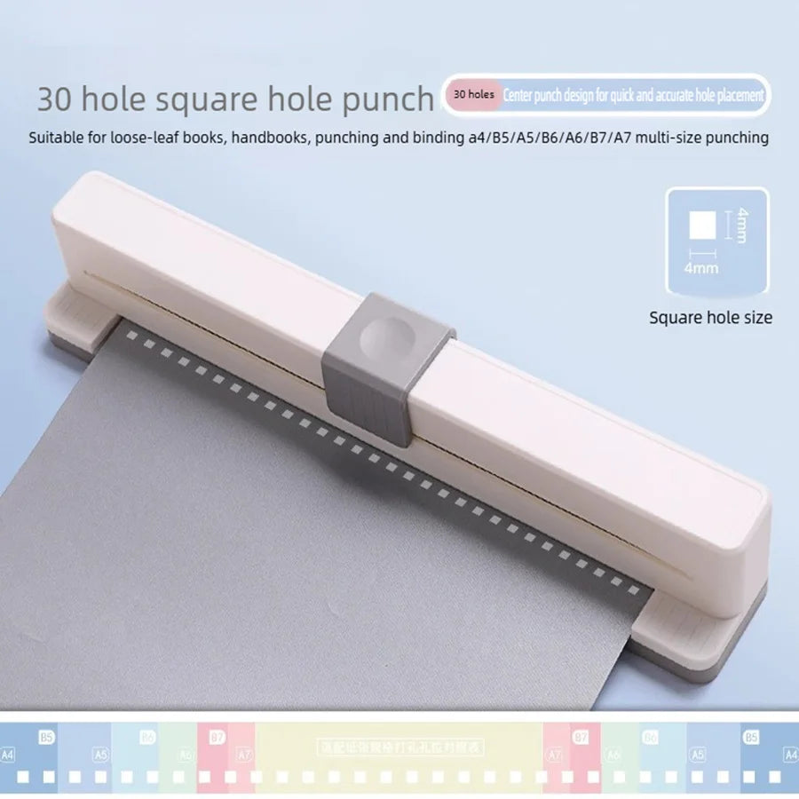 30 Hole A4 B5 A5 B6 A6 Loose Leaf Punch Notebook Planner Paper Hand Push Perforated Puncher School Supplies Stationery