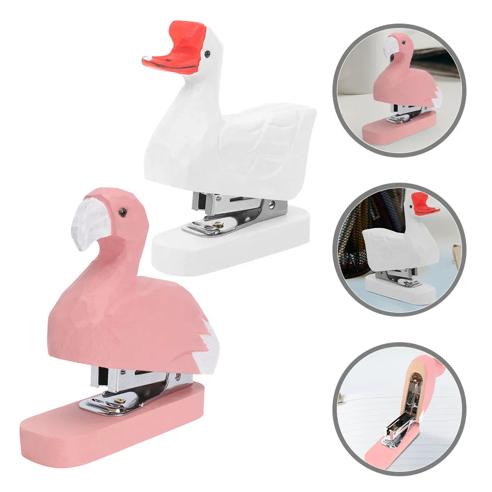 2Pcs Adorable Animal Shaped Wooden Stapler Compact Lightweight Stapler for Students Teachers Travel Office Decoration Lovely