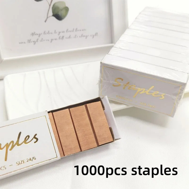 Acrylic Transparent Stapler Rose Gold Color Crystal INS Design 24/6 Staples Stationery Office Binding School Supplies A6331