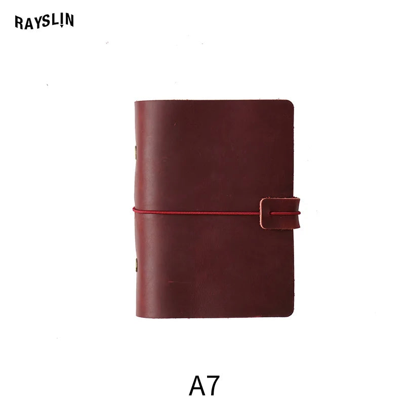 A5 A6 A7 Loose-leaf Notebook Cowhide Leather Journal Planner 192 Pages School Office Note Book Lined Blank Pure Color Retro Gift