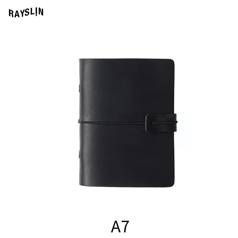 A5 A6 A7 Loose-leaf Notebook Cowhide Leather Journal Planner 192 Pages School Office Note Book Lined Blank Pure Color Retro Gift