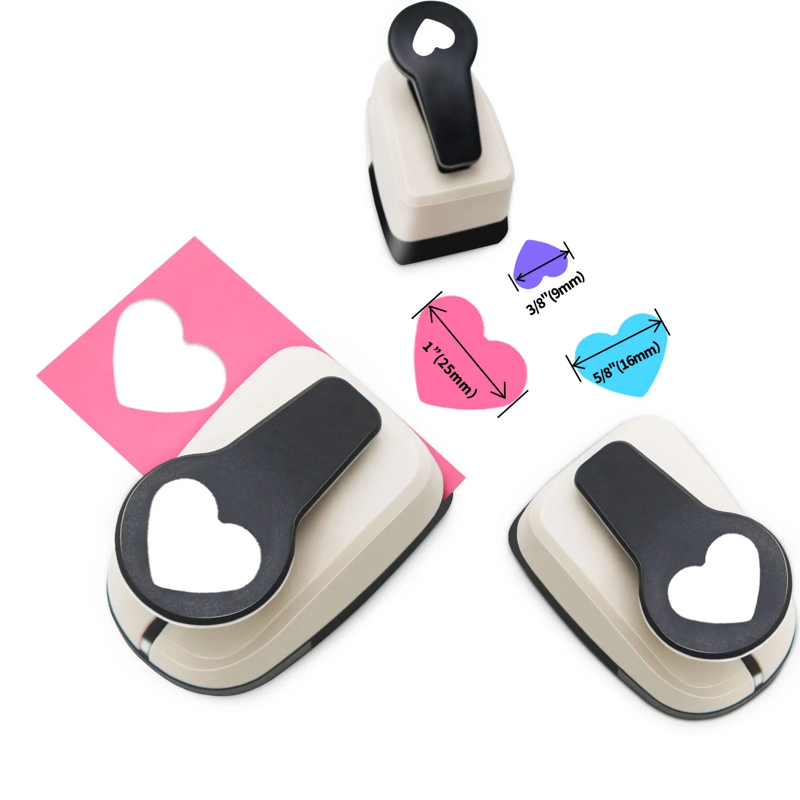 3pcs Paper cutter for crafts Hole Punchers Tool Set 3/8 5/8 1 inch 9 16 25mm Heart Paper Shapes for card making scrapbooking