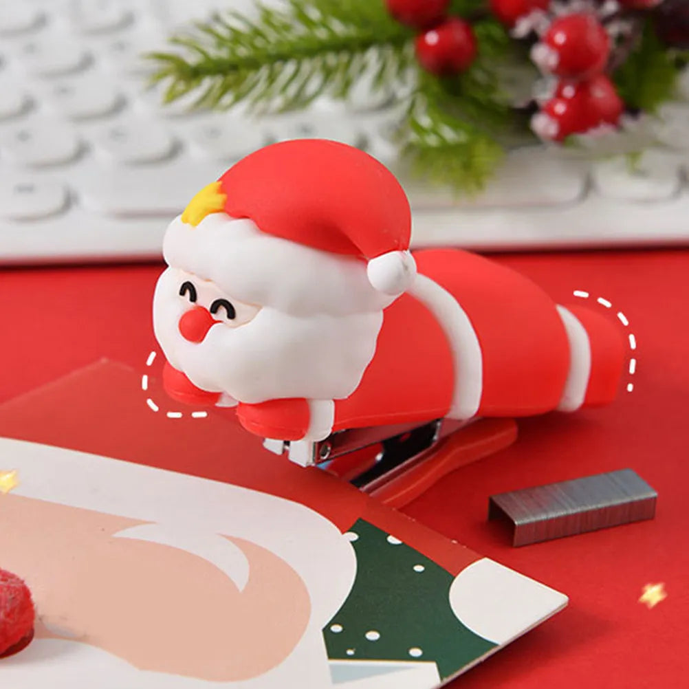 Santa Claus Stapler Small Cute Cartoon Portable Desktop Office Stapler Mini Travel Stationery for School Home Small Staplers