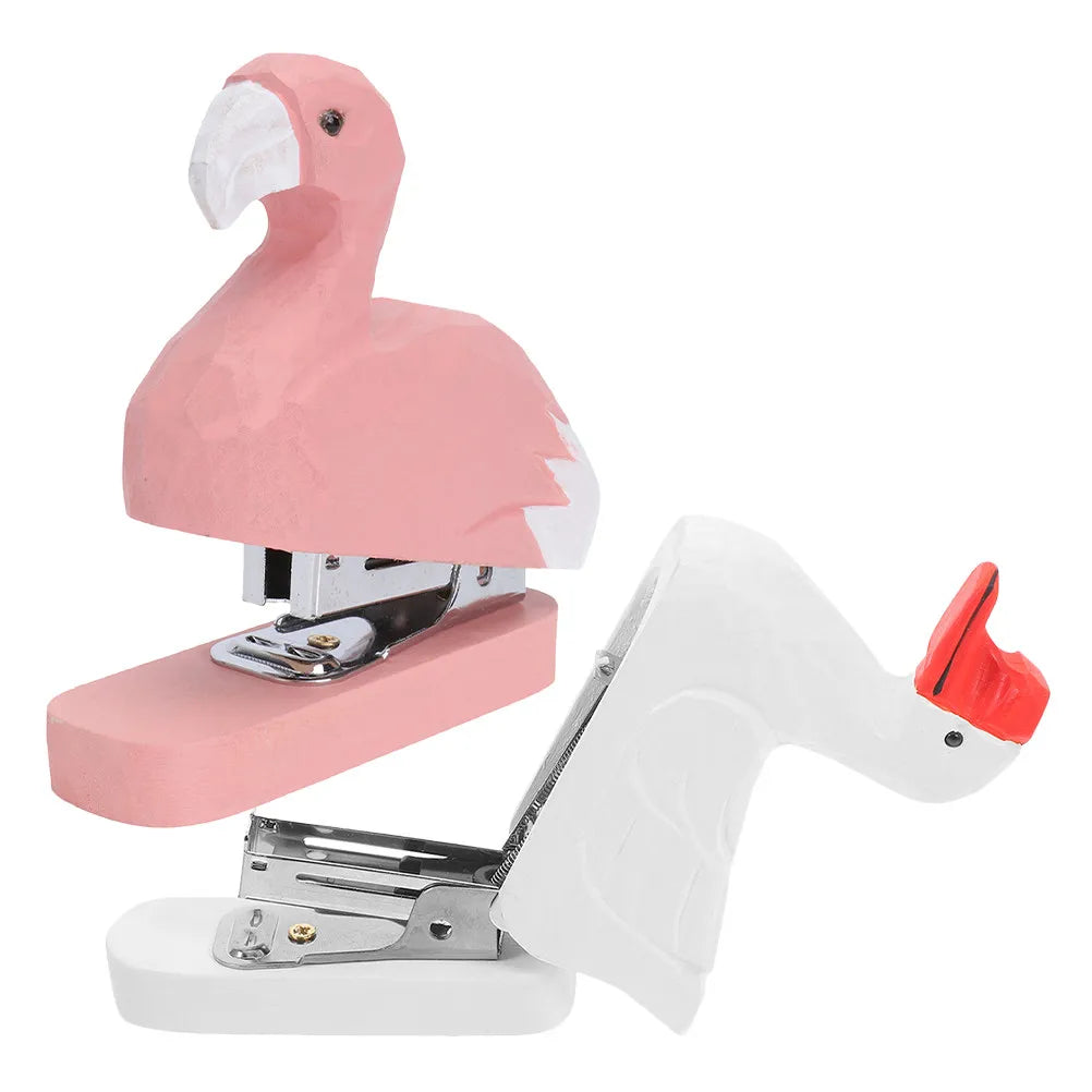 2Pcs Adorable Animal Shaped Wooden Stapler Compact Lightweight Stapler for Students Teachers Travel Office Decoration Lovely