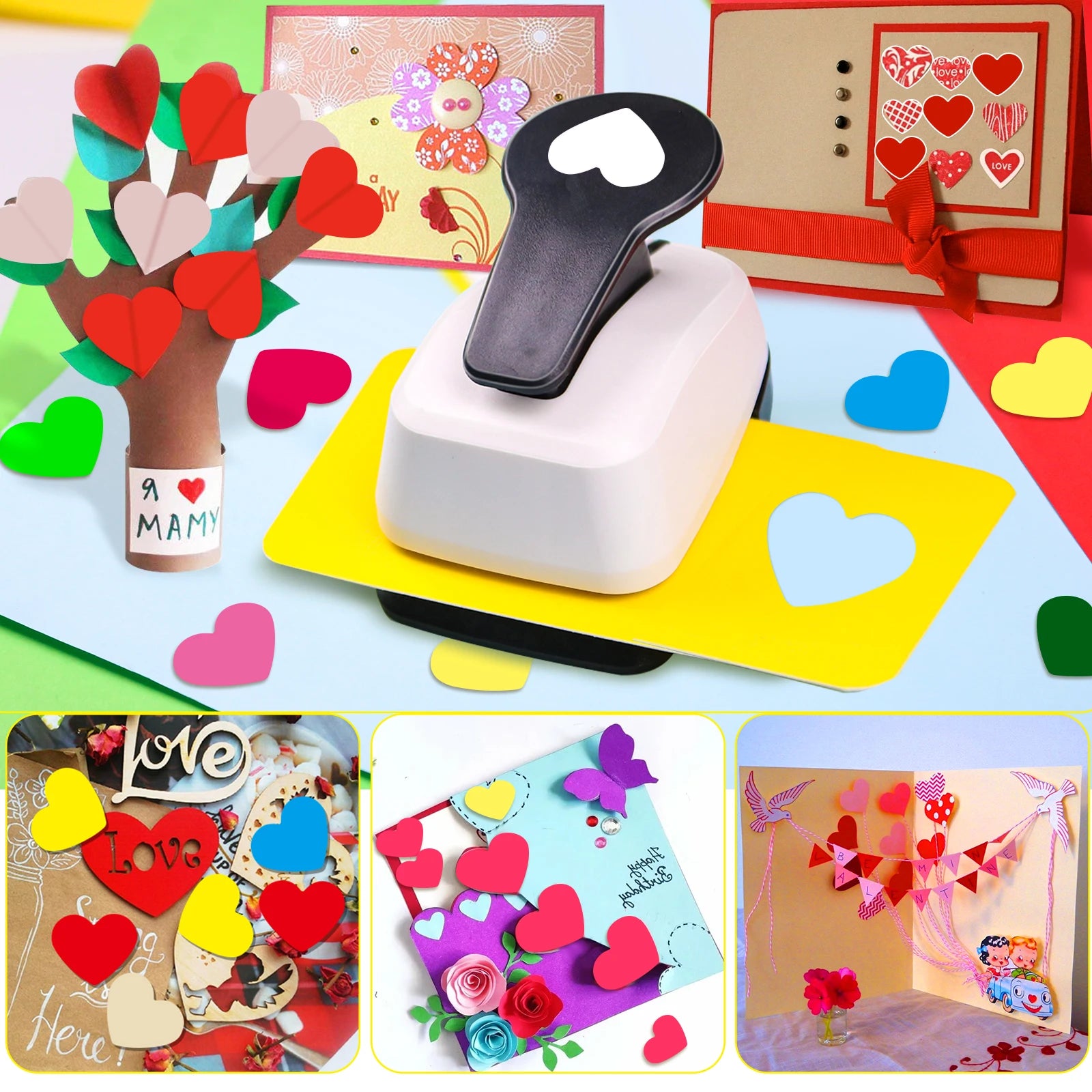 3pcs Paper cutter for crafts Hole Punchers Tool Set 3/8 5/8 1 inch 9 16 25mm Heart Paper Shapes for card making scrapbooking