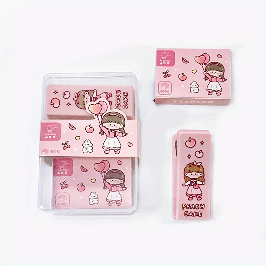 2pcs/set of Kawaii stapler with 400 staples, portable mini cute stapler, staples, student supplies, office accessories