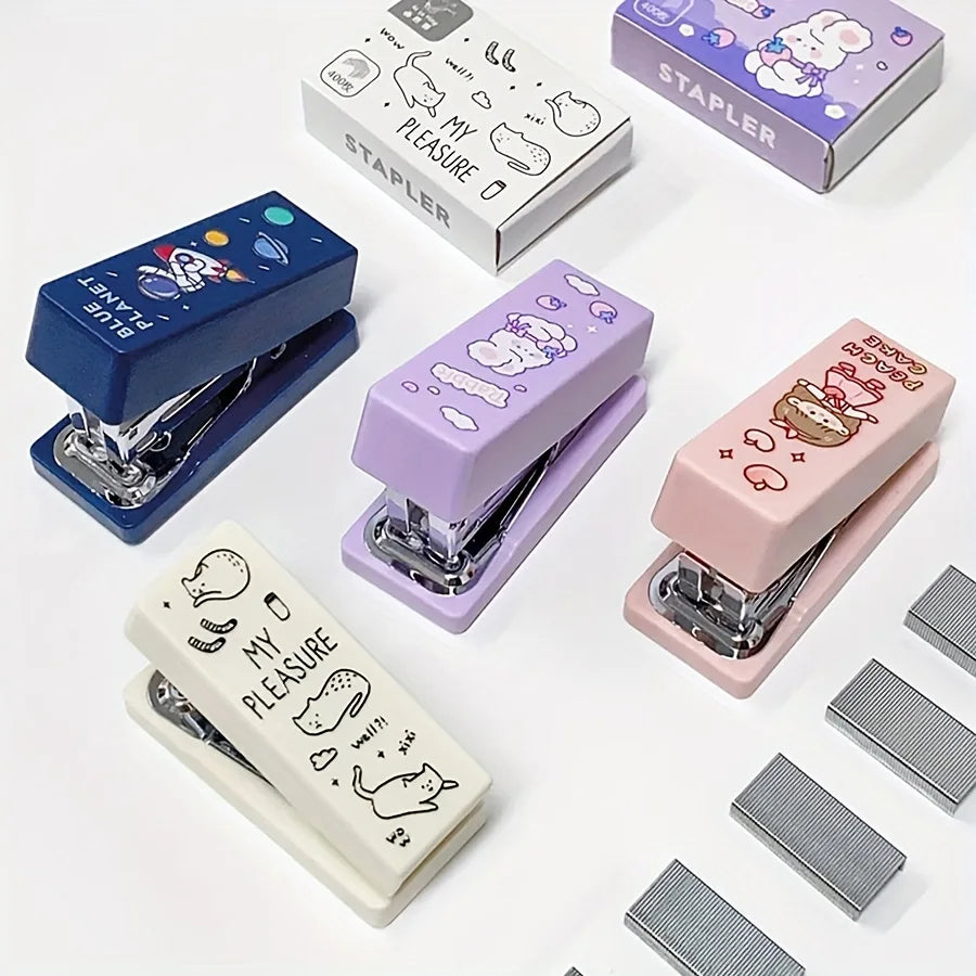 2pcs/set of Kawaii stapler with 400 staples, portable mini cute stapler, staples, student supplies, office accessories